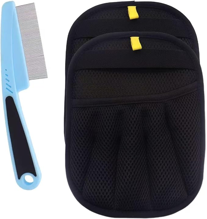 Electrostatic Pet Hair Remover Glove, Reusable Pet Hair Removal Glove for Dog & Cat Grooming, Double Sided Static Pet Hair Fur Remover Gloves for Clothing, Couch, Car Seat (2 gloves+1 flea comb)-PawvioPets