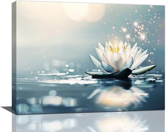Bathroom Lotus Wall Art Floral Pictures Zen Meditation Wall Decor Yoga Spa Spiritual Canvas Print Painting Artwork for Bathroom Restroom Living Room Bedroom 12"x16"-PawvioPets