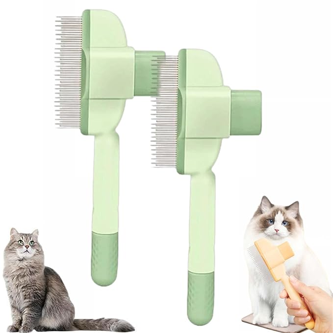 Avatore Zenbrush Cat Comb, 2025 Upgraded Cat Brush with Release Button, Flea Comb for Cats, Click Self Cleaning Pet Hair Removal Combs (Green*2)-PawvioPets