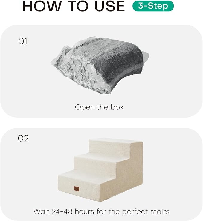 Dog Stairs for Bed, Dog Steps for Bed Couch Sofa, 35D Foam Pet Steps for Small Dogs and Cats, Extra Wide Pet Stairs with Non-Slip Bottom Beige, 3 Steps-PawvioPets