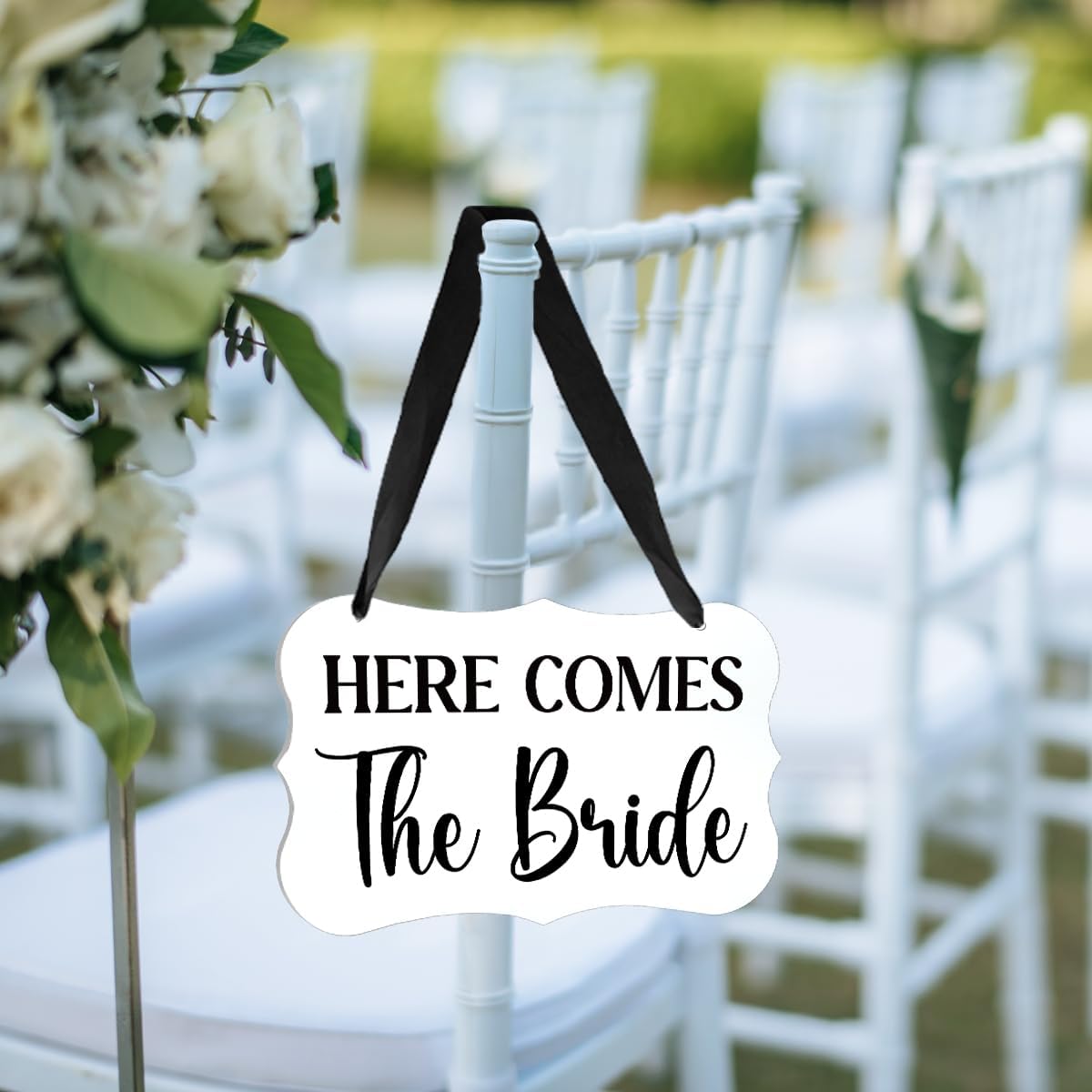 Acrylic Wedding Sign, Ring Bearer Sign, Here Comes The Bride Sign, for Rustic Wedding Decoration Hanging Signs, Acrylic Wall Art for Weddings Reception Decorations and Event Party (White)