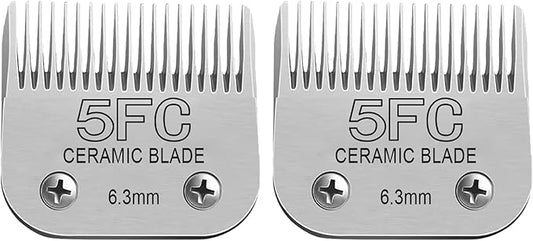 Detachable Pet Dog Clipper Blades, Compatible with Size-5FC(6.3mm), Most Oster A5, KM Series Clippers,Made of Ceramic Blade & Stainless Steel Blade 2Pack-PawvioPets