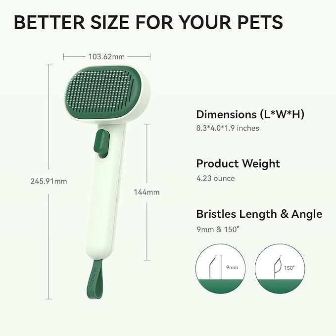 Aumuca Cat Brush for Shedding, Cat Brushes for Indoor Cats, Horses Grooming Deshedding Brush for Dog Kitten Horse Massage Removes Loose Fur, Forest Green-PawvioPets