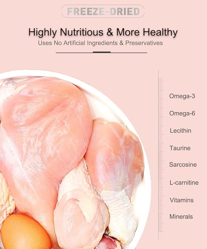 Freeze Dried Cat & Dog Treats – 8OZ Freeze Dried Chicken+Duck+Egg Yolk 3 in 1 Meat Snacks - High Protein, Bite-Sized, Training Treats Snacks (8 OZ)-PawvioPets