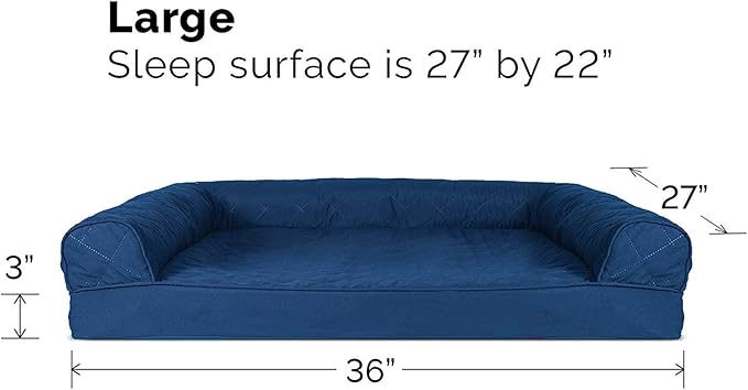 Furhaven Cooling Gel Dog Bed for Large/Medium Dogs w/ Removable Bolsters & Washable Cover, For Dogs Up to 55 lbs - Quilted Sofa - Navy (Blue), Large-PawvioPets