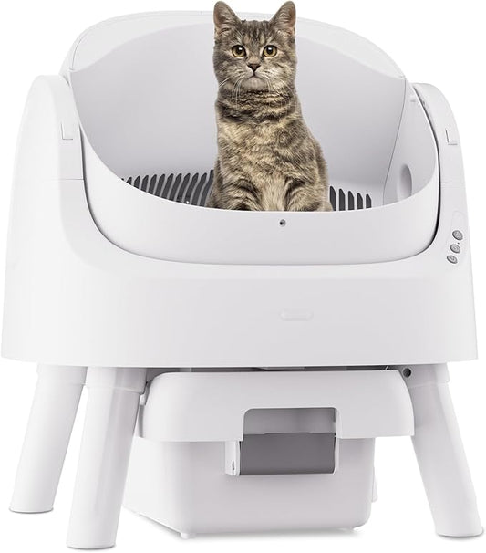 Automatic Litter Box, Open-Top Self Cleaing Litter Box with Safety Sensors and 10 L Waste Container, Suitable for Multiple Cats, White-PawvioPets