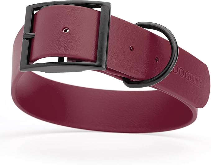 Dogline Biothane Waterproof Dog Collar Strong Coated Nylon Webbing with Black Hardware Odor- Proof for Easy Care Easy to Clean High Performance Fits Small Medium or Large Dogs, Merlot Burgundy-PawvioPets