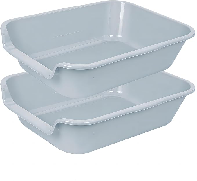 2 Pack of Extra Large Cat Litter Box (ABS Material), Low Entry Senior Litter Pen for Geriatric Kitty Big Cats, Jumbo Pet Safe Litter Boxes Tray for Indoor Pets Potty (Gray, 20" L x 15.5" W)-PawvioPets
