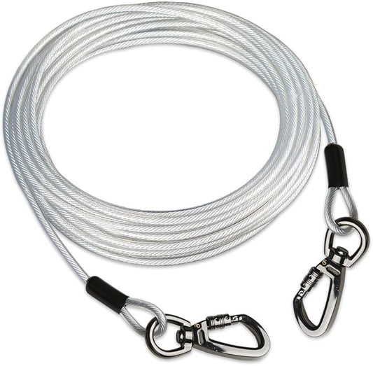 Dog tie Out Cable, 10/20/25/30/50/70/100 feet, Suitable for Dogs up to 350 pounds, Dog Cable with Swivel Buckle, Lightweight, Non-Winding, for Outdoor Camping, Yard Dog Cable (White, 20FT)-PawvioPets