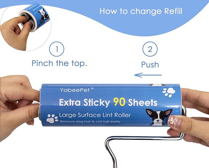 Extreme Sticky Large Surface Lint Roller, 6.3'' Giant Pet Hair Remover Roller for Pet Dog Cat Hair, Clothes&Furniture Cleaning, 90 Sheets (1 Roller + 2 Refills)-PawvioPets