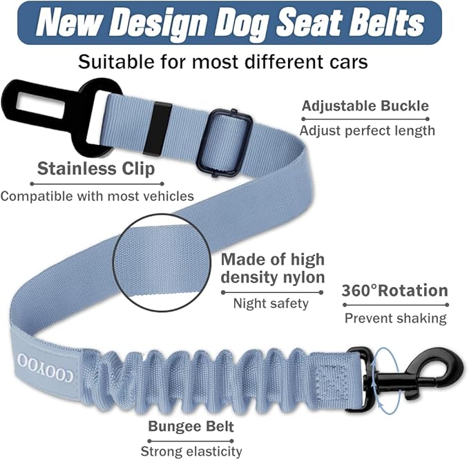 COOYOO Dog Seat Belt,3 Piece Set Retractable Dog Car Adjustable Seatbelts for Vehicle Nylon Pet Safety Heavy Duty & Elastic & Durable Car Harness for Dogs-PawvioPets