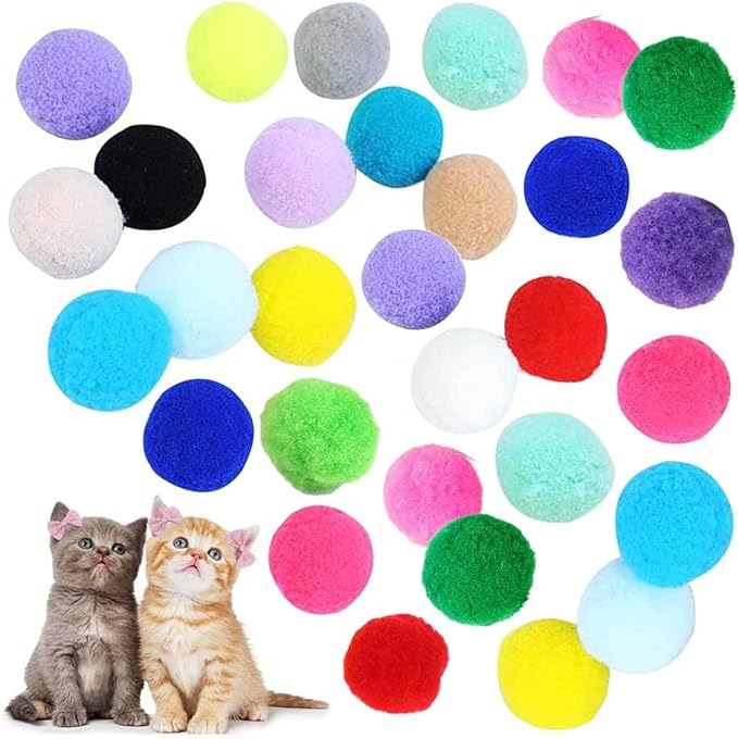 30Pcs 1.3 Inch Cat Toy Balls Soft Kitten Pompom Toys Indoor Cats Interactive Playing Quiet Ball Cats Favorite Toy, Cat Pom Pom Balls for Craft DIY Creative Crafts Decorations (Assorted Color)-PawvioPets