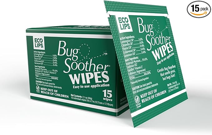 Bug Soother Wipes (15-ct) - Natural Mosquito Repellent & Deterrent - 100% DEET-Free Safe Single-Use Bug Wipes for Adults, Kids, & Pets - Made in USA-PawvioPets
