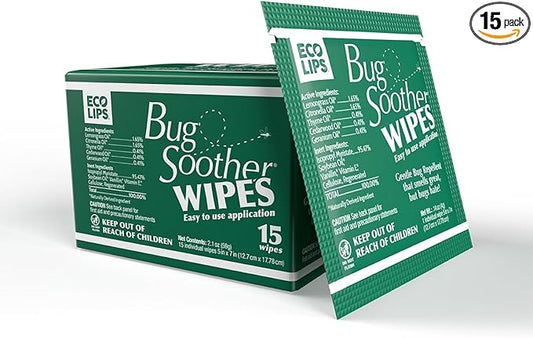 Bug Soother Wipes (15-ct) - Natural Mosquito Repellent & Deterrent - 100% DEET-Free Safe Single-Use Bug Wipes for Adults, Kids, & Pets - Made in USA-PawvioPets