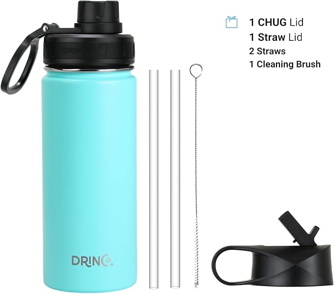 DRINCO Stainless Steel Water Bottle Spout Lid Vacuum Insulated Double Wall Water Bottle Wide Mouth (40oz 32oz 22oz 18oz 14oz) Leak Proof Keeps Cold or Hot (18 oz, 18oz Teal)-PawvioPets