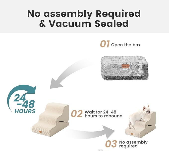 Gardner Pet Dog Stairs for Small Dogs 19.7" H, 4-Step Beige Curved Pet Stairs, Dog Steps for High Bed (18-24 in), Couch with Durable Non-Slip Waterproof Fabric Cover and CertiPUR-US Certified Foam-PawvioPets