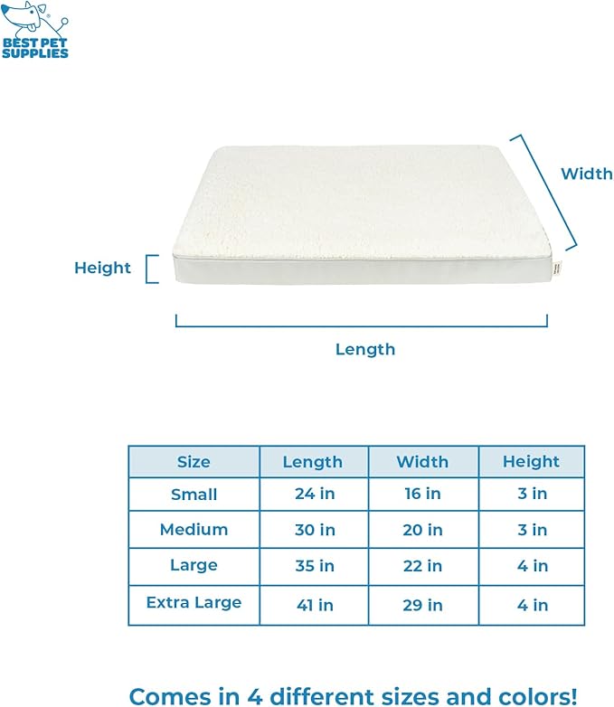 Best Pet Supplies Cute Dog Crate Mat Flat Bed with Waterproof Exterior, Thick Orthopedic Egg Foam Mattress, and Soft Sherpa Fleece Cover for Small, Medium, and Large Breeds - Beige, 35X22X4-PawvioPets