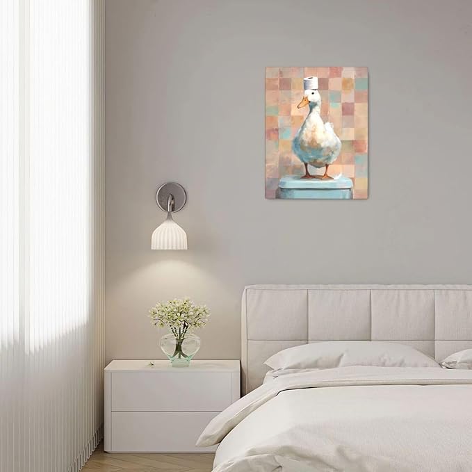 Funny Duck Bathroom Wall Art Cute Duck on Toilet Canvas Wall Decor Funny Quirky Farm Animal Pictures Painting Print Framed Artwork Decorations Gifts for Bathroom 16"x20"-PawvioPets