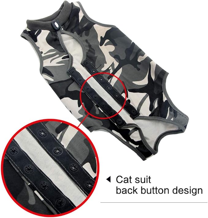 DOTON Cat Recovery Suit for Male and Female Surgical Post Surgery Soft Cone Onesie Shirt Clothes Neuter Licking Protective Diapers Outfit Cover Kitten Spay Collar(L, Camouflage)-PawvioPets