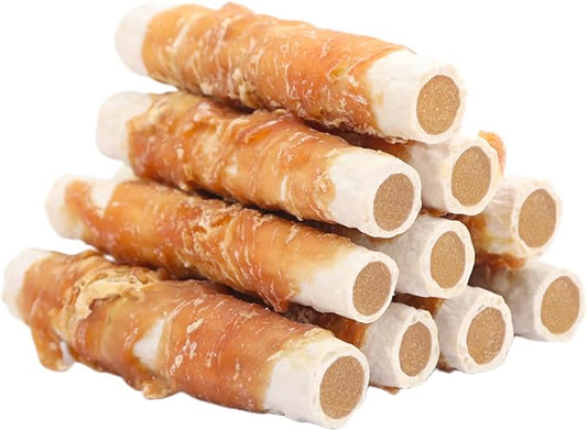 ASMPET Dog Treats, Chicken Wrapped Rawhide Sticks Filled with Sweet Potato for Small Medium Large Dogs（6pcs）-PawvioPets