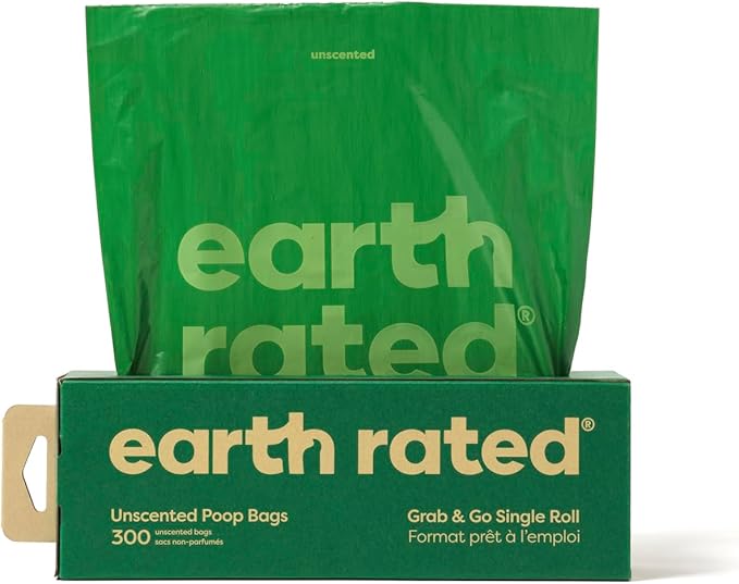 Earth Rated Dog Poop Bags, Thick Grab and Go Single Roll, Ideal for Backyard Pickups, Unscented, 300 Count-PawvioPets