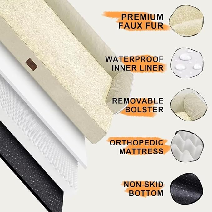 Extra Large Dog Bed-Orthopedic Waterproof XL Dog Bed for XLarge Extra Big Dogs - Foam Couch Sofa Washable with Removable Cover-Beige-PawvioPets