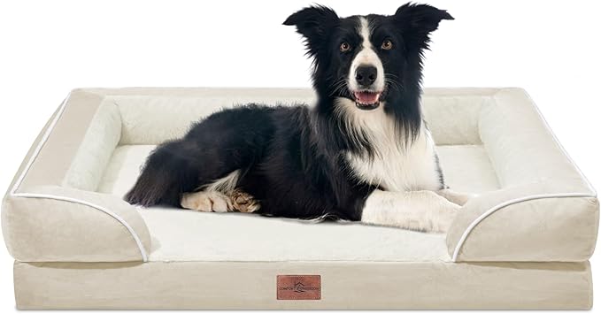 Comfort Expression Waterproof Dog Beds for Large Breed Dogs, Large Dog Beds Orthopedic Foam, Comfy Pet Bed Sofa with Washable Removable Cover & Non-Slip Bottom(Beige)-PawvioPets