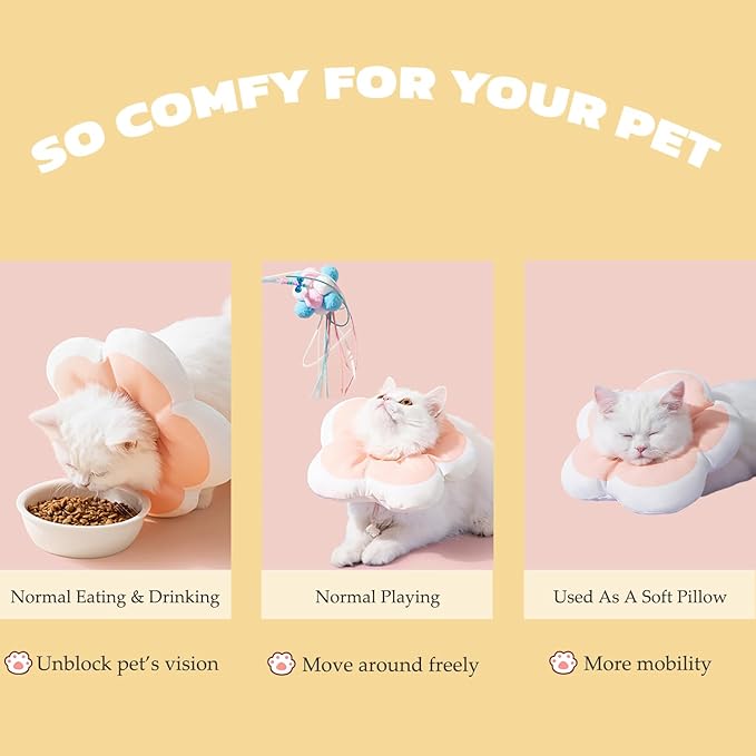 Cat Cone Collar Soft,Adjustable Adjustable Kitten Cone After Surgery, Waterproof Recovery E Collar for Pet to Stop Licking(Pink Flower, Large)-PawvioPets