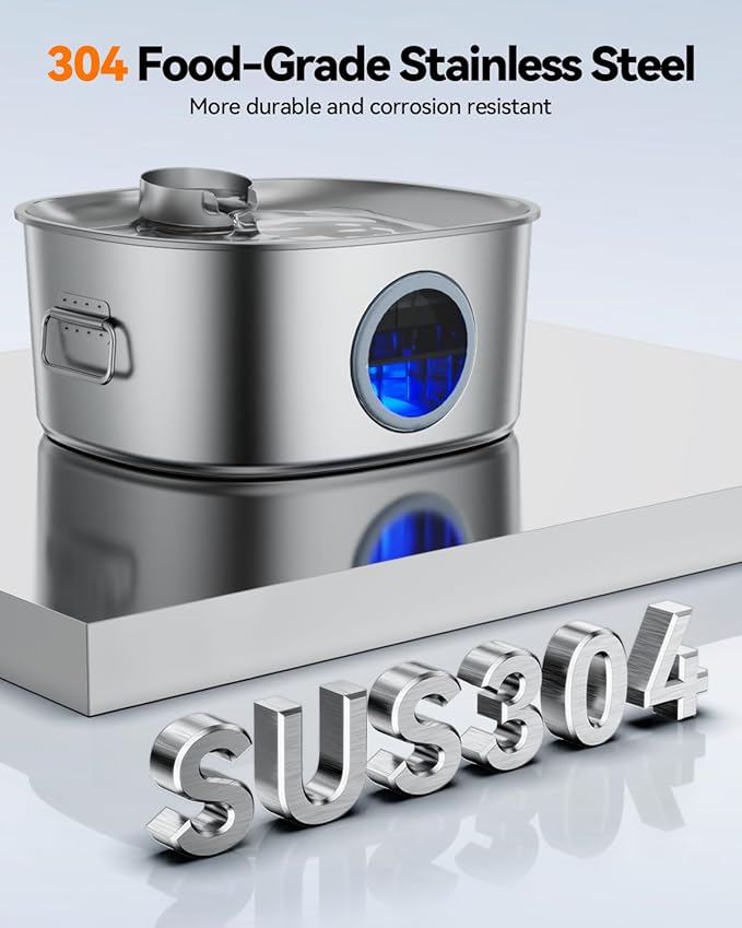 Dog Water Fountain Stainless Steel, 11L/2.8Gal Large Pet Water Fountain for Large Dogs Inside, Dog Fountain Water Bowl Automatic Dispenser with Visible Window & LED, Ultra Quiet for Dogs and Multi-Pet-PawvioPets