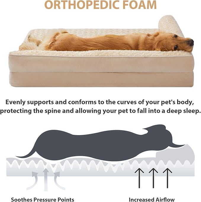BFPETHOME Orthopedic Dog Beds for Large Dogs-Waterproof Sofa Dog Bed with Removable Washable Cover, Large Pet Bed with Waterproof Lining and Nonskid Bottom,Pet Bed for Dogs-PawvioPets