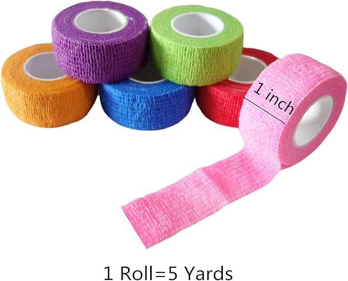 6 Pack 1" x 5 Yards Self Adhesive Bandage Wrap Breathable Cohesive Vet Wrap for Pets, Elastic Self-Adherent Tape for Sports, Wrist, Ankle (Pink)-PawvioPets