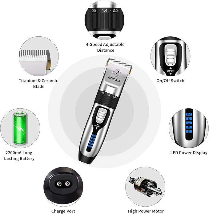 Goood Cat Clippers for Matted Hair - Cordless Cat Shaver, Low Noise Paw Trimmer, Quiet Pet Hair Clippers (Silver)-PawvioPets