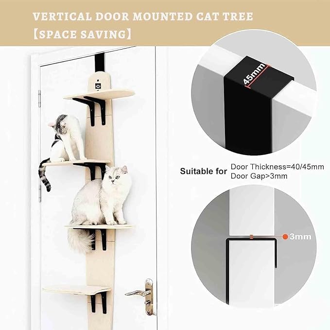 Door Hanging Cat Shelf, Multi Level Door Hanging Cat, Cat Tree Door Hanger Mounted Cat Shelves Cat Ladder, 4-Levels Over Door Cat Climber for Indoor Cats-PawvioPets