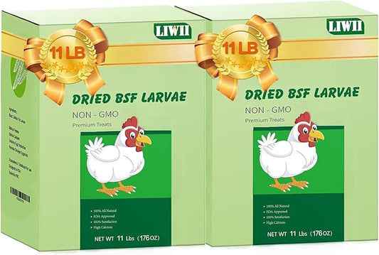 22LB Dried Black Soldier Fly Larvae, 2 Pack of 11 LBS, 86X Calcium Than Dried Mealworms, High Protein Non-GMO Organic Chicken Feed-PawvioPets