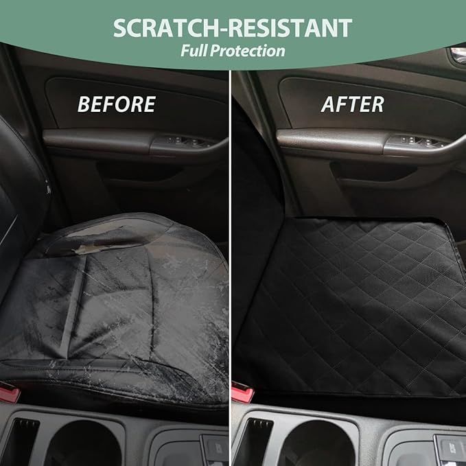 Dog Car Front Seat Cover with Side Flaps & Buckle Straps for Pet, 100% Waterproof 600D Oxford Single Seat Protector Heavy Duty Quilted Scratch Proof, Universal Size for SUV Truck, Black-PawvioPets