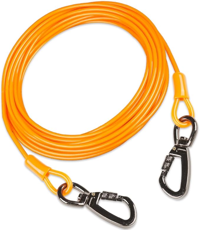 Dog tie Out Cable, 10/20/25/30/50/70/100 feet, Suitable for Dogs up to 350 pounds, Dog Cable with Swivel Buckle, Lightweight, Non-Winding, for Outdoor Camping, Yard Dog Cable (Orange, 100FT)-PawvioPets