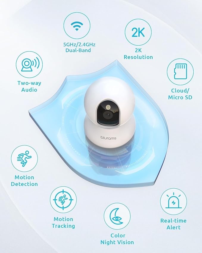 blurams Cameras for Home Security, 2K Pet Camera with Phone App, 5GHz/2.4GHz Dual-Band, 360° PTZ Indoor Cameras, 2-Way Talk, Motion Tracking, Color/IR Night Vision, Cloud&SD, Works with Alexa (4Pack)-PawvioPets