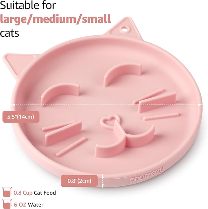 Coomazy Silicone Slow Feeder Dog Cat Bowls, Interactive Puzzle Toy for Pets Dry/Wet Food Training, Keeps Dogs Cats Busy, Prevents Puppy Kitty Overeating (Pink, 0.8 Cup)-PawvioPets