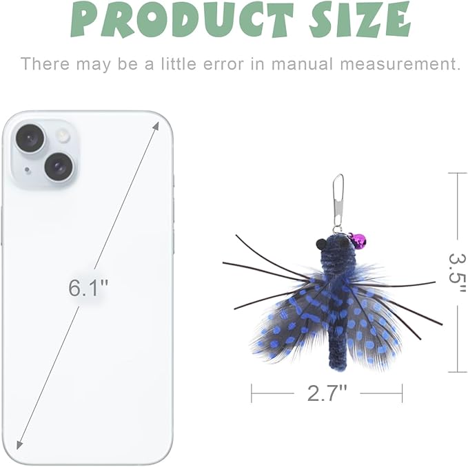 SONGWAY Insect Cat Toys with Feather - 6 Pieces Cat Insect Feather Toy Refills, Teaser Wand Attachments, Interactive Toys for Indoor Cats Kittens-PawvioPets