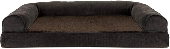 Furhaven Orthopedic Dog Bed for Large/Medium Dogs w/ Removable Bolsters & Washable Cover, For Dogs Up to 55 lbs - Sherpa & Chenille Sofa - Coffee, Large-PawvioPets