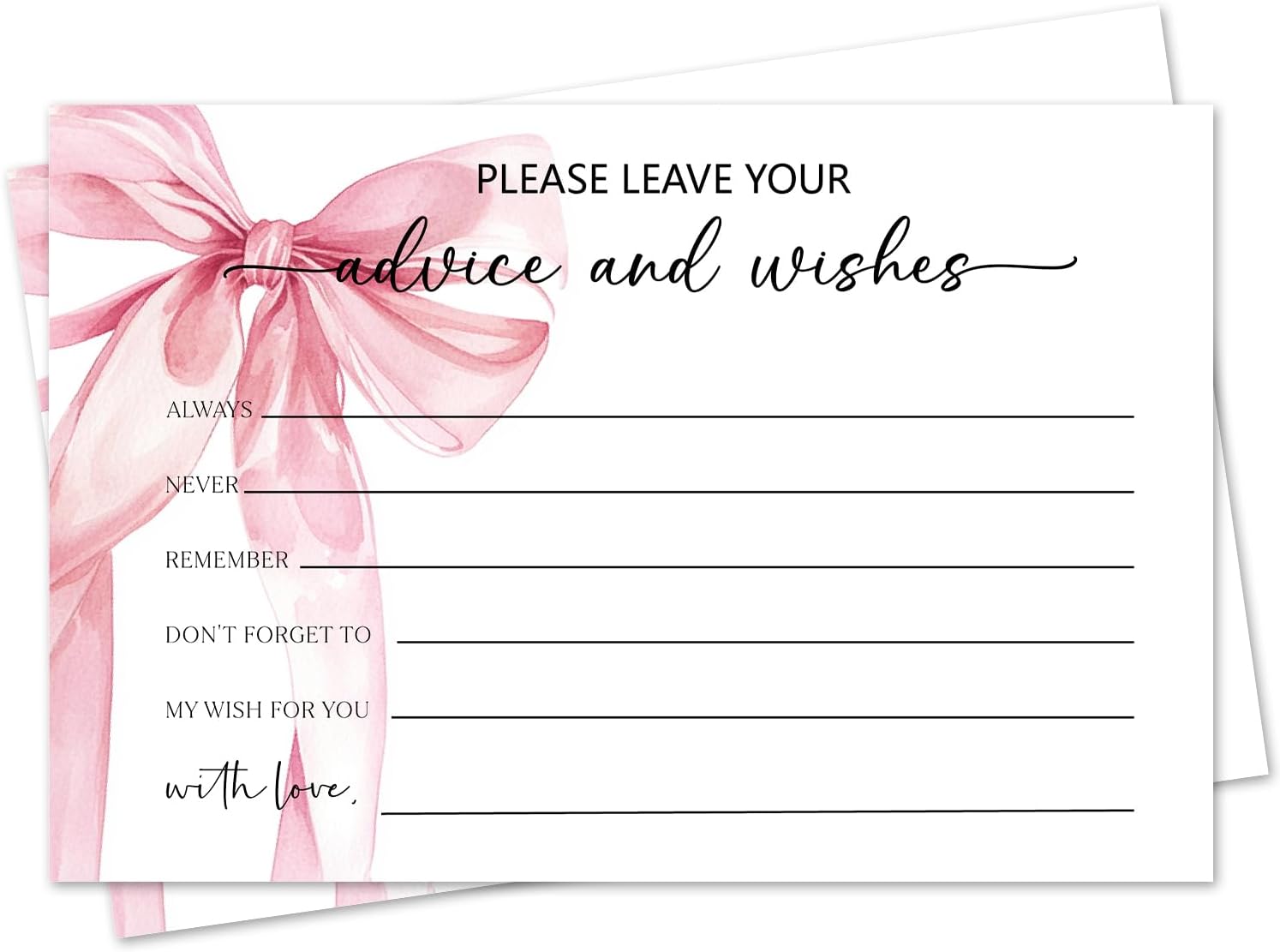 Pink Bow Advice and Wishes Card, Advice Cards for The Bride and Groom, Bridal Shower,Wedding or Baby Shower, Birthday, Graduation, Retirement, Guestbook - 25 Cards -12