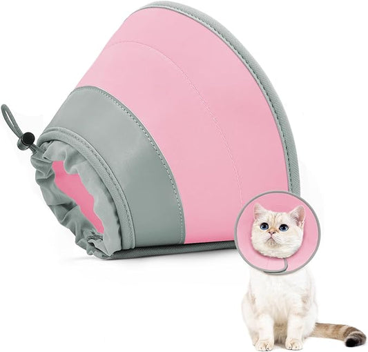 Cat Cone Collar Soft to Stop Licking, Adjustable, Foldable Lightweight Kitten Cones After Surgery Recovery for Cats & Kittens, Cat Cone Alternative (Solid Pink, M)-PawvioPets