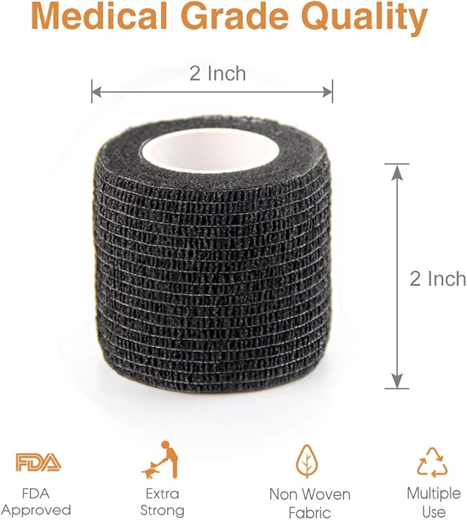 AUPCON Vet Wrap Cohesive Bandages Bulk Self Adhesive Bandage Wrap Self Adherent Wrap Non-Woven for Dogs Pet Animals & Ankle Sprains & Swelling 2 Inch x 5 Yards (2 Inch Black)-PawvioPets