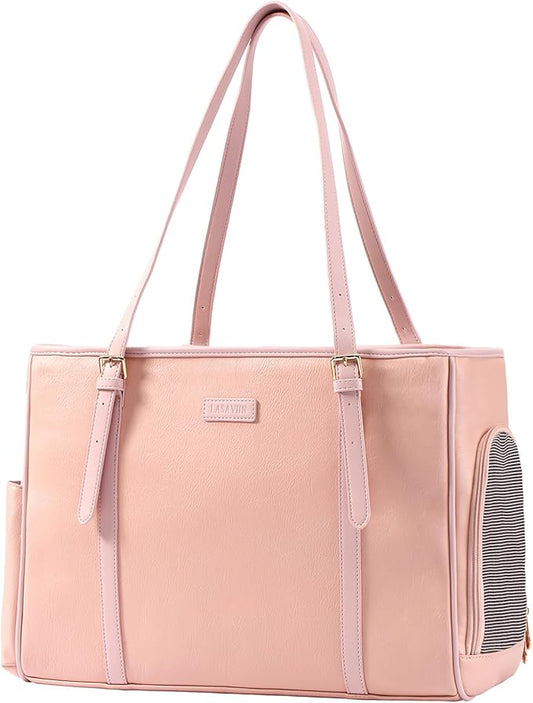 Fashion Dog Purse Pet Carrier Leather Bag for Small Dogs Cats Puppy, Portable Tote Bag Airline Approved Soft-Sided Carriers (Pink)-PawvioPets