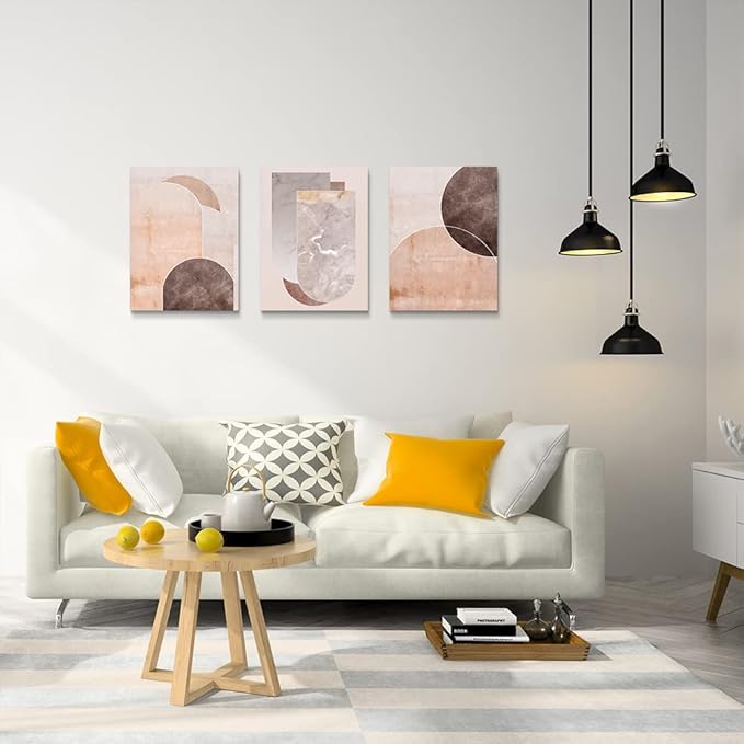 AHUASJART Boho Wall Decor Living Room Canvas Wall Art For Office Large Size Wall Decorations For Bedroom Modern Abstract Geometry Paintings Canvas Pictures Artwork Inspirational Home Decor 3 Piece-PawvioPets