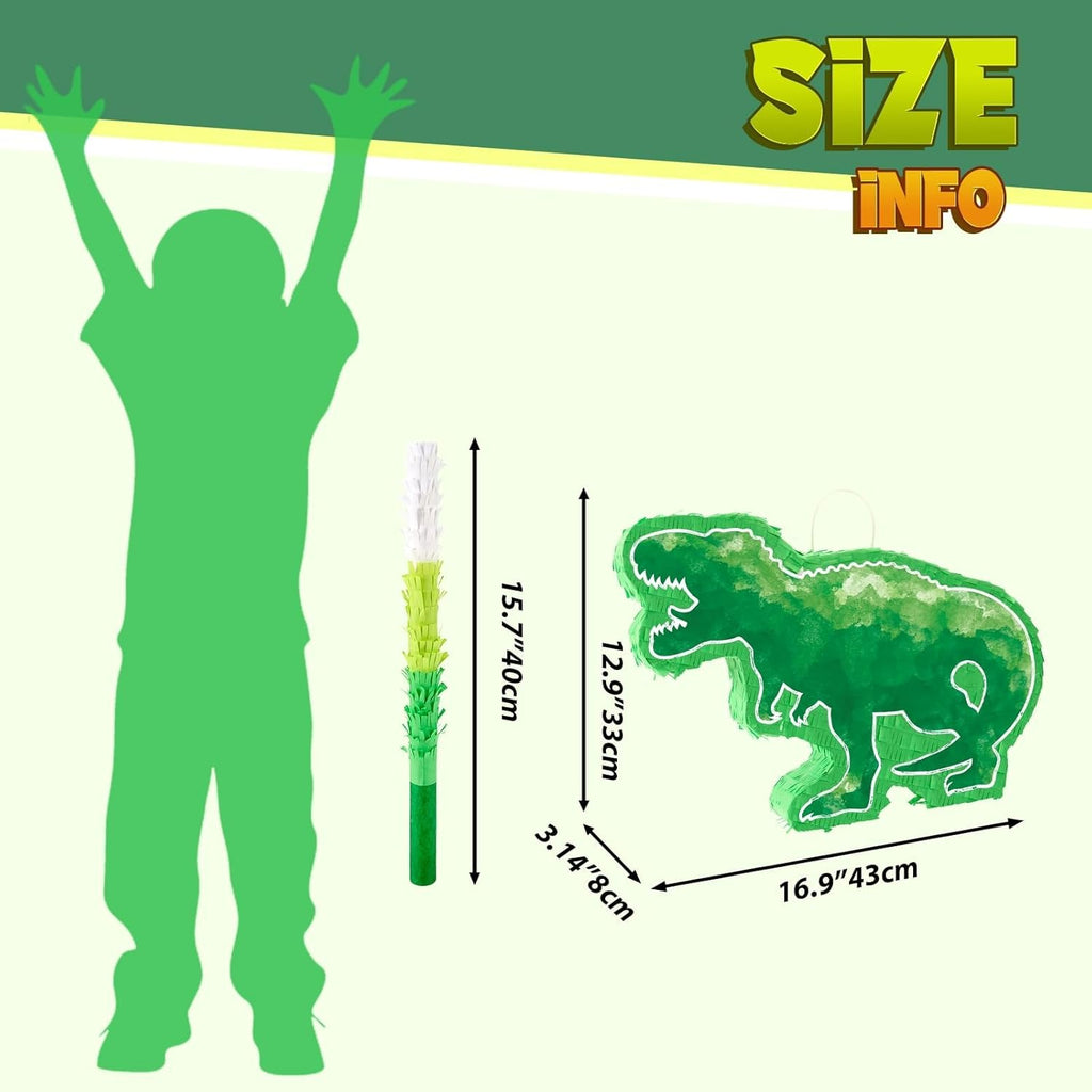 WERNNSAI Dinosaur Piñata - Watercolor Green Dinosaur Piñata Birthday Piñata with Stick and Blindfold for Kids Birthday Party Game Classroom Activity Dinosaur Themed Party Decor 16.9’’ x 12.9’’ x 3.1”