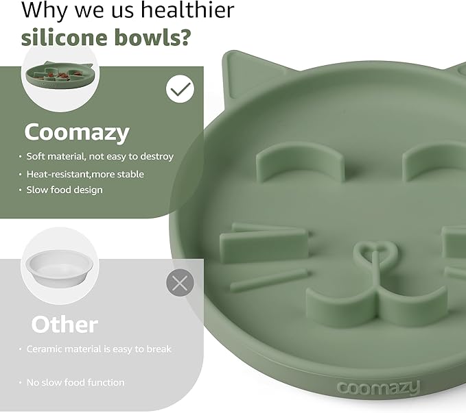 Coomazy Silicone Slow Feeder Dog Cat Bowls, Interactive Puzzle Toy for Pets Dry/Wet Food Training, Keeps Dogs Cats Busy, Prevents Puppy Kitty Overeating (Green, 0.8 Cup)-PawvioPets
