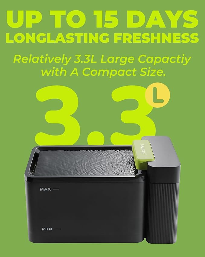 Furbulous 316 Stainless Steel Automatic Water Fountain with Ultrafiltration Tech, 3.3L/112oz Large Bowl, Ultra-Quiet, BPA-Free Dish Two Modes Water Dispenser for Cats/Medium Dogs/Pets (Black)-PawvioPets