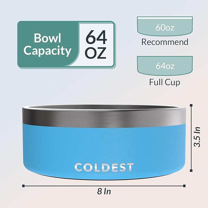Coldest Dog Bowl - Anti Rust Metal, Non Slip, 3 Layers Insulated Stainless Steel Dog Bowls - Spill Proof & Heavy Duty - Water Bowl for Dogs, Cats & Pets, Dish Washer Safe (64 oz, Celestial Blue)-PawvioPets