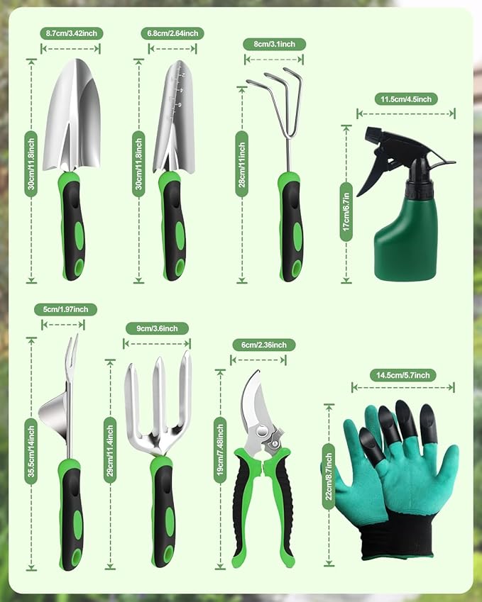 Garden Tools Set, 8 in 1 Heavy Duty Garden Tools Kit, Stainless Steel Ergonomic Gardening Hand Tool with Upgraded Bag, Gardening Supplies Gift for Women, Kid, Organizer-PawvioPets